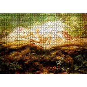 Orman Zemininde Yatan Sarı Saçlı Melek Puzzle Yapboz Mdf Ahşap 1000 Parça
