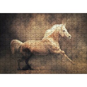 Sarı Renk Koşan At Görseli Puzzle Yapboz Mdf Ahşap 255 Parça