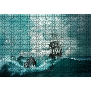 Azgın Dalgalar Ve Yelkenli Puzzle Yapboz Mdf Ahşap 1000 Parça