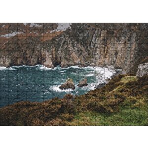 Hırçın Deniz Ve Koyun Sonunda Kayalıklar Puzzle Yapboz Mdf Ahşap 255 Parça