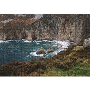 Hırçın Deniz Ve Koyun Sonunda Kayalıklar Puzzle Yapboz Mdf Ahşap 500 Parça