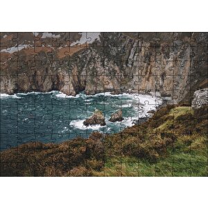 Hırçın Deniz Ve Koyun Sonunda Kayalıklar Puzzle Yapboz Mdf Ahşap 120 Parça