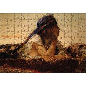 Uzanan Kadın Yağlıboya Puzzle Yapboz Mdf Ahşap 120 Parça