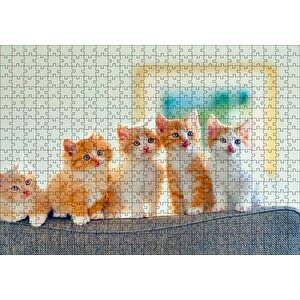 Koltukta Sarı Beyaz Yavru Kediler Puzzle Yapboz Mdf Ahşap 500 Parça