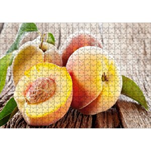 Masa Üstünde Şeftali Görseli Puzzle Yapboz Mdf Ahşap 500 Parça