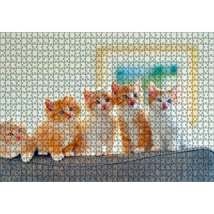 Koltukta Sarı Beyaz Yavru Kediler Puzzle Yapboz Mdf Ahşap 1000 Parça