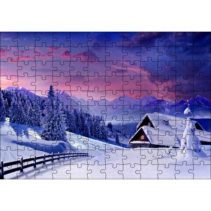 Karlar Altında Doğa Ve Ev Puzzle Yapboz Mdf Ahşap 120 Parça