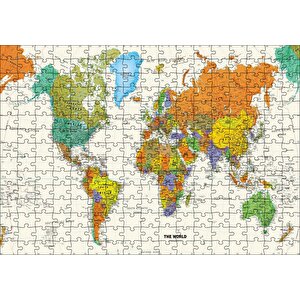 Dünya Haritası Sular Beyaz Renkte Puzzle Yapboz Mdf Ahşap 255 Parça