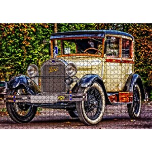 Krem Antika Ford Araba Puzzle Yapboz Mdf Ahşap 1000 Parça