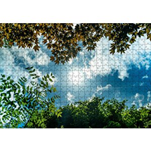 Sarı Ve Yeşil Yapraklar Arasından Gökyüzü Puzzle Yapboz Mdf Ahşap 500 Parça