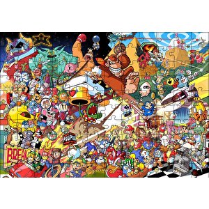 Nintendo Wii Tüm Karakterler Kompozisyon Puzzle Yapboz Mdf Ahşap 120 Parça