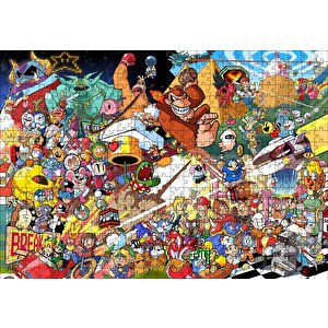 Nintendo Wii Tüm Karakterler Kompozisyon Puzzle Yapboz Mdf Ahşap 500 Parça
