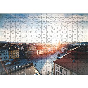 Çatıdan Şehir Ve Güneş Işıkları Puzzle Yapboz Mdf Ahşap 255 Parça