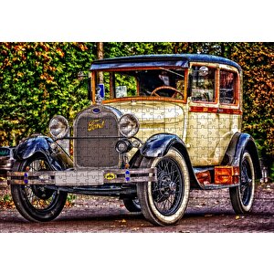 Krem Antika Ford Araba Puzzle Yapboz Mdf Ahşap 500 Parça