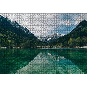 Yeşil Göl Orman Ve Karlı Dağlar Puzzle Yapboz Mdf Ahşap 1000 Parça