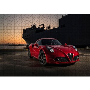 Limanda Kırmızı Alfa Romeo 4c Puzzle Yapboz Mdf Ahşap 500 Parça