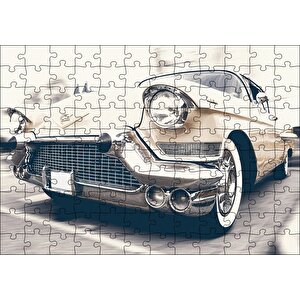 Krem Rengi Chevrolet Klasik Araba Puzzle Yapboz Mdf Ahşap 120 Parça