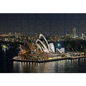 Avustralya Sydney Gece Manzarası Puzzle Yapboz Mdf Ahşap 120 Parça