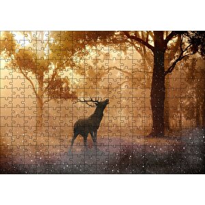 Mistik Orman Güneş Işıkları Ve Geyik Puzzle Yapboz Mdf Ahşap 255 Parça