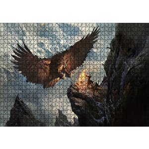 Dev Kartal Ve Kayalıktaki Savaşçılar Puzzle Yapboz Mdf Ahşap 1000 Parça