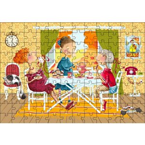 Kızlar Çay Keyfinde Puzzle Yapboz Mdf Ahşap 120 Parça