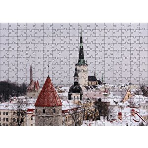 Karla Kaplı Çatılar Puzzle Yapboz Mdf Ahşap 255 Parça