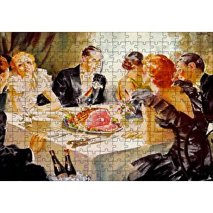 Yağlıboya Görünümlü Yemek Masası Ve Konuklar Puzzle Yapboz Mdf Ahşap 255 Parça
