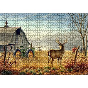 Köy Evi Traktör Ve Geyikler Puzzle Yapboz Mdf Ahşap 1000 Parça