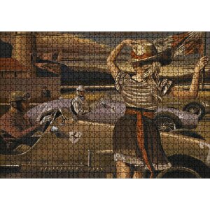 Antika Ferrari Yarış Arabaları Ve Start Bayraklı Kız Puzzle Yapboz Mdf Ahşap 1000 Parça
