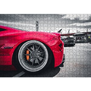 Kırmızı Spor Araba Çelik Jant Detayı Puzzle Yapboz Mdf Ahşap 500 Parça