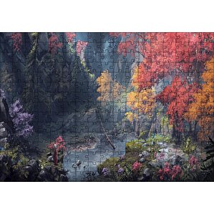 Dijital Sanat Manzara Orman Dere Görseli Puzzle Yapboz Mdf Ahşap 255 Parça