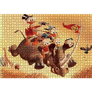 Donald Duck Ve Torunları Gergedan Üzerinde Puzzle Yapboz Mdf Ahşap 1000 Parça