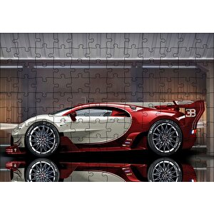 Kırmızı Beyaz Bugatti Veyron Eb 164 Puzzle Yapboz Mdf Ahşap 120 Parça