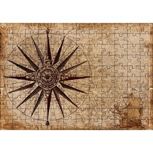Eski Dünya Haritası Üzerinde Pusula Puzzle Yapboz Mdf Ahşap 120 Parça