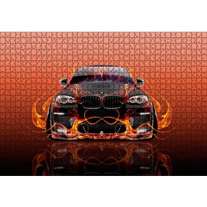 Bmw X6 Ve Kırmızı Alevler Puzzle Yapboz Mdf Ahşap 1000 Parça
