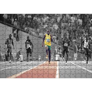 Usain Bolt Sarı Atletli Jamaika Sprint Sporları Puzzle Yapboz Mdf Ahşap 255 Parça