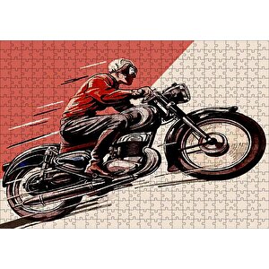 Motosiklet Ve Sürücüsü Eksizi Görseli Puzzle Yapboz Mdf Ahşap 500 Parça
