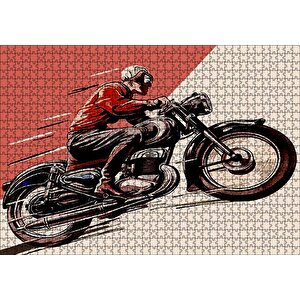 Motosiklet Ve Sürücüsü Eksizi Görseli Puzzle Yapboz Mdf Ahşap 1000 Parça