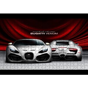Gri Bugatti Venom Ön Ve Arka Görünüş Puzzle Yapboz Mdf Ahşap 500 Parça