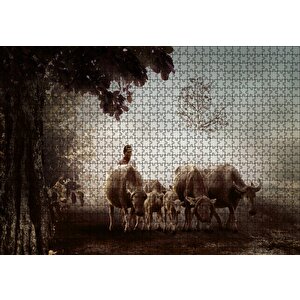 Çoban Ve Küçük Sürüsü Puzzle Yapboz Mdf Ahşap 1000 Parça