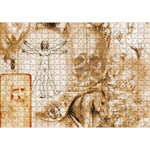 Ahşap Tabblo Leonardo Da Vinci Ve Eserleri Puzzle Yapboz Mdf Ahşap 500 Parça