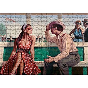 Kırmızı Puantiyeli Elbiseli Kız Ve Aşığı Puzzle Yapboz Mdf Ahşap 255 Parça