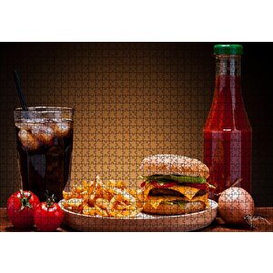 Burger Patates Ketçap Buzlu Kola Puzzle Yapboz Mdf Ahşap 1000 Parça