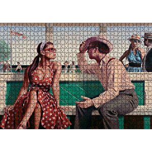 Kırmızı Puantiyeli Elbiseli Kız Ve Aşığı Puzzle Yapboz Mdf Ahşap 1000 Parça