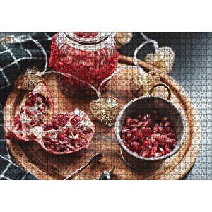 Servis Tahtası Üzerinde Narlar Puzzle Yapboz Mdf Ahşap 1000 Parça