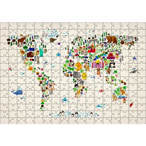 Dünya Haritası Ülkeler Ve Simgeleri Puzzle Yapboz Mdf Ahşap 255 Parça