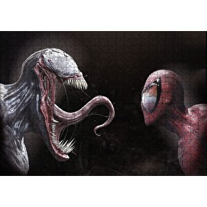 Venom Ve Örümcek Adam Dijital Çizim Puzzle Yapboz Mdf Ahşap 500 Parça