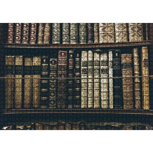 Kütüphane Rafında Ciltli Kitaplar Puzzle Yapboz Mdf Ahşap 1000 Parça