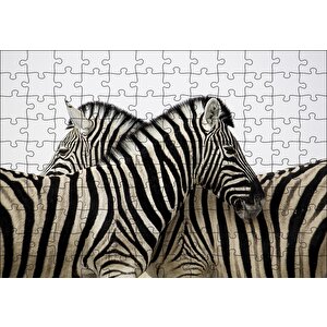 Yanyana Bir Çift Zebra Puzzle Yapboz Mdf Ahşap 120 Parça