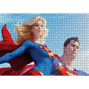 Süpermen Ve Süper Kız Puzzle Yapboz Mdf Ahşap 1000 Parça